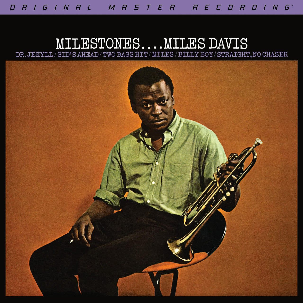 The Miles Davis - Milestones coffee by Tandem Coffee Roasters features an album cover with Miles Davis seated on a stool against an orange background, holding a trumpet, with track names like Dr. Jekyll and Straight No Chaser.