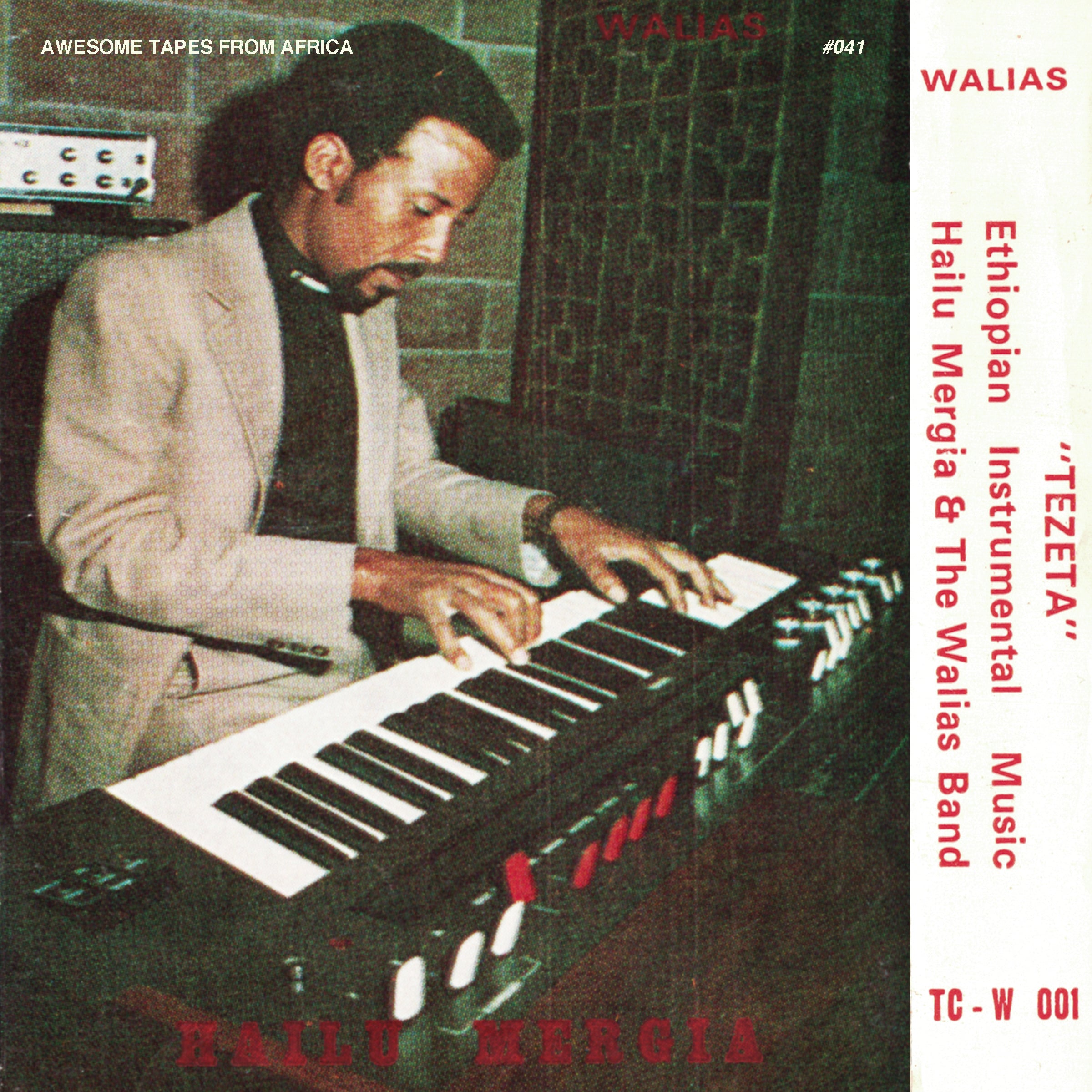 A man plays a keyboard in a vintage photo. Text reads Hailu Mergia & The Walias - Tezeta, by Tandem Coffee Roasters.