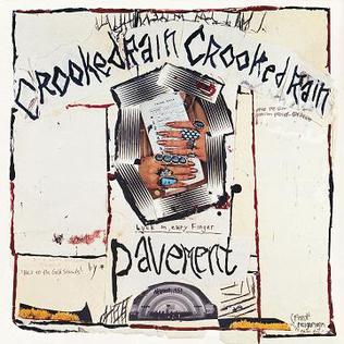 The Pavement - Crooked Rain, Crooked Rain album cover from Tandem Coffee Roasters features stylized text with illustrated hands, painted nails, rings, and a checkerboard pattern—reflecting Cut Your Hair vibes amid handwritten notes and abstract designs.