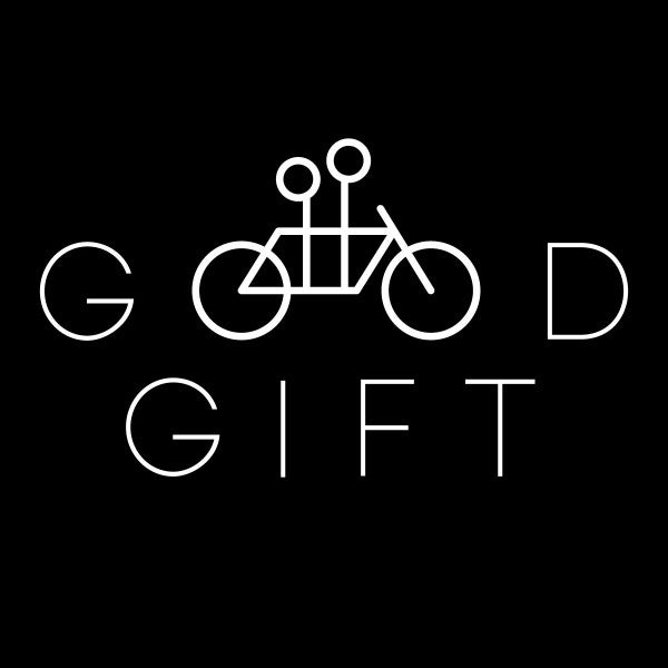 The Tandem Digital Gift Certificate features "GOOD" in white on black, with a tandem bike for the O's and two riders. "GIFT" appears below, making it perfect for online shopping or as an e-gift card on our website.